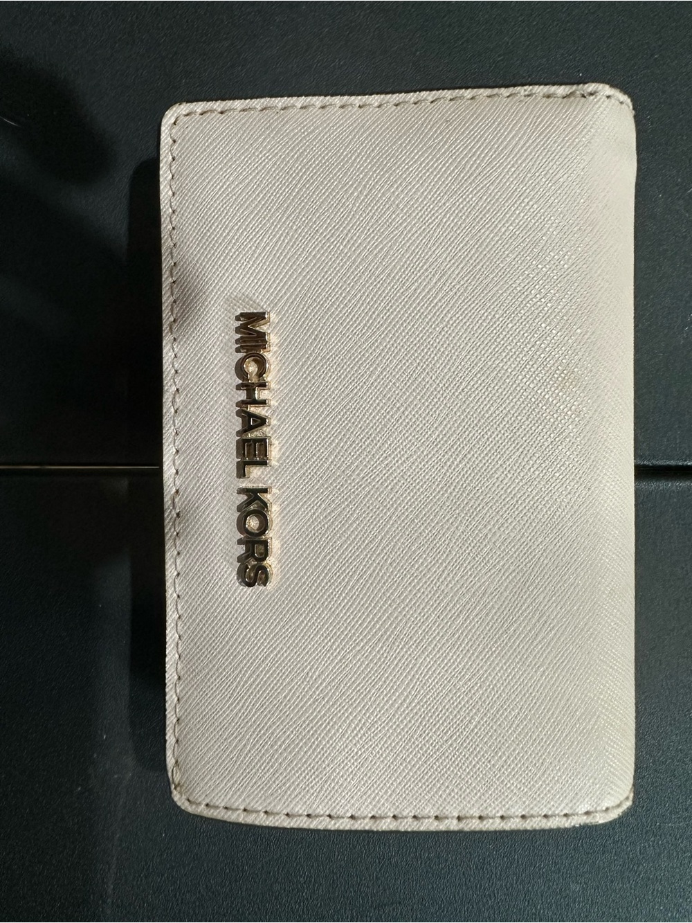 Michael Kors Cream Saffiano Card & Key Holder with Gold Logo